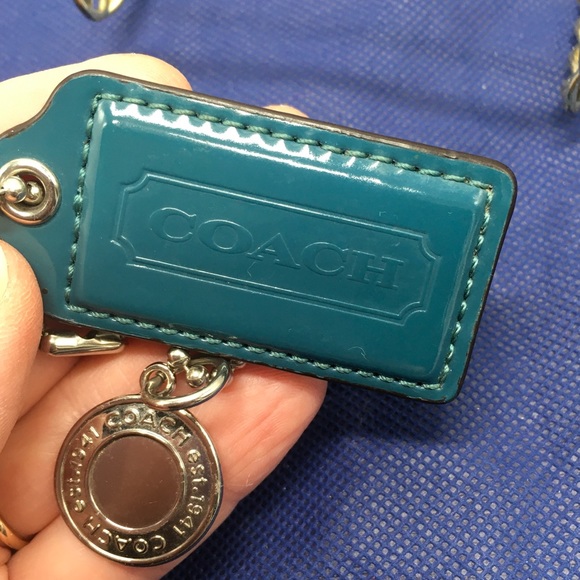 Coach Accessories - COACH Blue Hang Tag w/Embossed Round Silver Tone Button Key Fob Charm Keychain